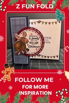 a christmas card with the words follow me for more inspiration on it and an image of a reindeer