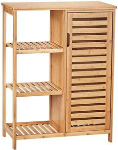 a wooden cabinet with shelves and drawers