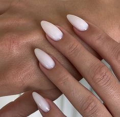 Milky Pink And White Nails, Milky Pink Almond Nails, Acrylic Stiletto Nails, Mc Nails, Nails Solid Color, Biab Nails, Engagement Nails, Solid Color Nails