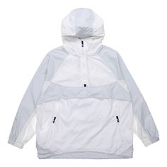 Nike Reissue Woven Popover Jacket logo Jackets Urban White Hooded Jacket With Double-lined Hood, White Hooded Outerwear, Nike White Hooded Track Jacket, White Windbreaker For Outdoor Fall Activities, White Windbreaker For Fall Outdoor Activities, White Windbreaker For Outdoor Fall Use, White Nylon Hooded Jacket For Fall, White Hooded Outerwear With Double-lined Hood, Nike White Hooded Windbreaker