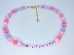 "DELICATE DARLING Lavender Baby Pink Hearts and 12MM Bubblegum Bead & Purple/Pink 7MM Alphabet Necklace with Free Charms! XoXo ---- PLEASE INPUT WITHIN NOTES THE NAME OR WORDS YOU WANT ON THE NECKLACE! ⭐️NECKLACE INFORMATION:  📌 IMPORTANT! THE 2 FREE CHARMS UP TO $1.99 EACH THAT WILL COME WITH EVERY NECKLACE WILL NOT BE THE ONES SHOWN ON THE PHOTOS, THEY WILL ALWAYS BE RANDOMLY SELECTED BY MYSELF! PLEASE LIST WITHIN NOTES ANY IDEAS OF WHAT YOU MAY LIFE IF YOU HAVE ONE IN PARTICULAR AND I WI Pink Sweets, Alphabet Necklace, Bubblegum Beads, Pretty Necklaces, Green Gifts, Pink Hearts, Pink Rhinestones, Trendy Jewelry, Clear Rhinestones