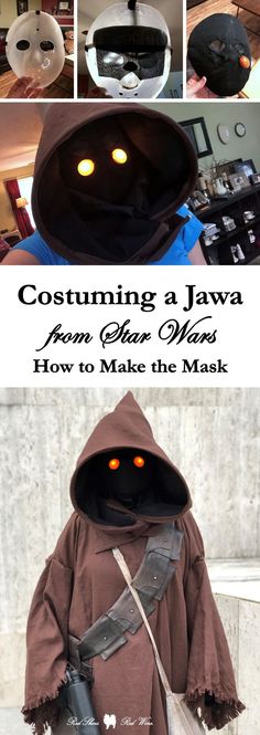 the costume is made to look like it has glowing eyes on its head and hood