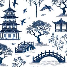 Blue Willow China Pattern, Chinoiserie Patterns, Chinoiserie Decor, Blue Willow China, Willow Trees, Sticker Notebook, Chinoiserie Decorating, Blue And White Chinoiserie, Customer Gifts