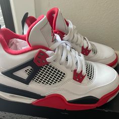 Jordan 4. Red, White, & Black. Only Worn Once. Shoes Jordans 4s, Jordan Retro 4 White Red, Jordan 4s Retro Metallic Red, Jordan 4s Gray And Red, Air Jordan 4 White Metallic Red, Jordan 4 Candy Cane, White Oreo Jordan 4 Fits, Jordans 4s Red, Jordan 4 Red Velvet