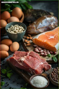 raw fish fillets and ingredients displayed on wooden cutting board