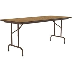 a rectangular table with two legs and a dark wood finish on the top, against a white background