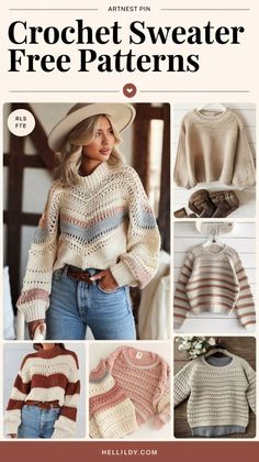 the crochet sweater pattern is shown in two different colors, and has an image of