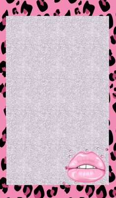 a pink and black leopard print frame with lipstick on it