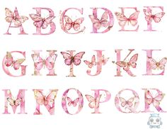 the letters are made up of pink butterflies