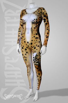 Cheetah Scoop Neck Bodysuit with Printed-On Tail | Faux Fur - ShapeShifterZ Unitard Costumes, Cheetah Costume, Epic Halloween Costumes, Spandex Suit, Catsuit Costume, Big Women Fashion, Scoop Neck Bodysuit, Leopard Leggings, Sports Performance