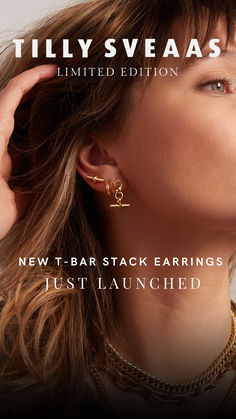 MINI T-BAR STUDS & DROP EARRINGS From £45 - £120 Calling all earring addicts - take your stack next level with our latest arrivals! The T-Bar Stud is cute, stylish and understated. The T-Bar Drop - bold, sassy and smart. Available in gold or silver. Create the cutest ear stack by combining our Mini T-Bars with our Huggies or Tiny Hoops - or curate a customised look that's unique to you! Our jewellery comes beautifully wrapped in a luxury branded gift box. Stacked Earrings, Branded Gifts, Jewelry Maker, Jewelry Lover, Silver Jewellery, Gold Jewellery, Jewelry Branding