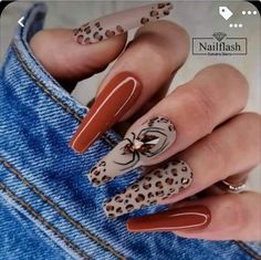 Leopard Nail Designs, Print Nail Art, Black Halloween Nails, Cheetah Print Nails, Halloween Acrylic Nails, Her Nails, Leopard Nails