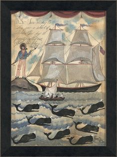 Spicher & Company MI A School of Whales 94281 Folk Art Whale, Franz Collection, Vintage Nautical Decor, Primitive Painting, Disney Fine Art, Whale Art, Blue Hill, Antique Signs, Nautical Art