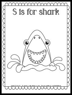 the letter s is for shark coloring page with an image of a shark in the water