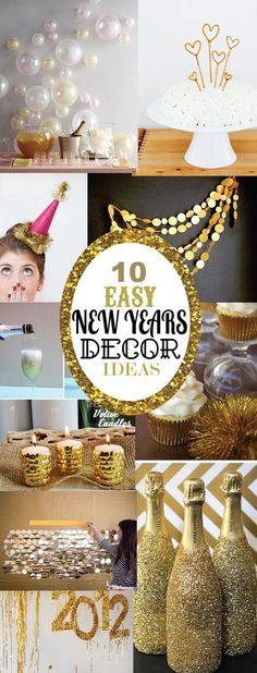 new year's eve party ideas and decorations for the home or office, including champagne bottles