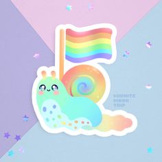 a cute little snail with a rainbow flag