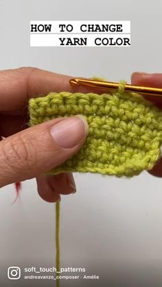 someone is crocheting the yarn with their fingers and knitting it to change color