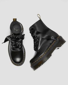 MOLLY WOMEN'S LEATHER PLATFORM BOOTS | Dr. Martens Platform Dr Martens, Platform Combat Boots, Doc Martens Boots, Dr Shoes, Women In Black, Black Platform Boots, Dr Martens Boots, Platform Ankle Boots, Sporty Chic