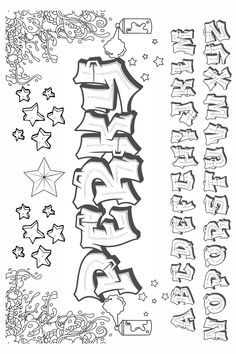 graffiti alphabets and stars on white paper