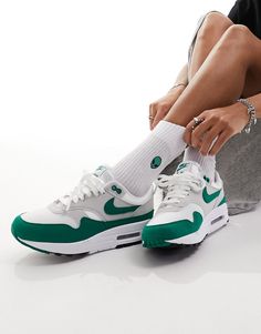 Shoes by Nike Lace up and head out Low-profile design Lace-up fastening Padded tongue and cuff Signature Nike branding Foam midsole with visible Max Air cushioning Durable rubber outsole Textured tread 2024 Fits, Nike Air Max Jordan, City Break Outfit, Nike Branding, Green Shop, Green Sneakers, Winter Party Dress, Nike Air Max 1, Performance Leggings