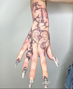 a woman's hand with tattoos on it