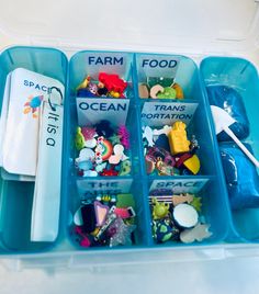 a plastic container filled with lots of different items