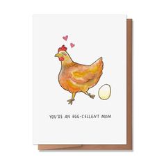 an egg and chicken card with the words you're an egg - cellt mom