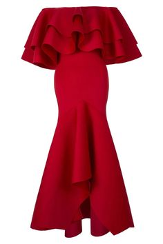 Elegant Asymmetric Red Boat Neck Fishtail Polyester Ball Party Dress Long Sleeve Prom