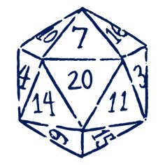 a blue and white drawing of a d20 dice with numbers on each side,