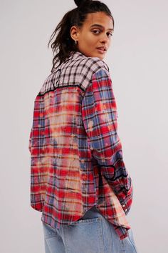 OneTeaspoon Distressed Flannel Western Shirt | Free People Western Button Up Shirts Woman Outfits, Checkered Shirt Outfit, Flannel Upcycle, Patchwork Flannel, Artsy Clothing, Paint Shirts, Artsy Outfit, Red Fits, Checkered Shirt