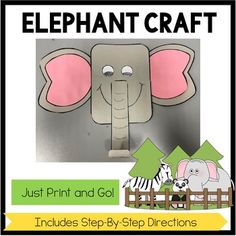 an elephant and zebra paper craft with the title just print and go includes step - by - step directions