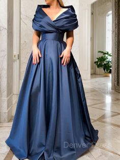 A-Line V-neck Sweep Train Satin Prom Dresses For Black girls With Ruffles Satin V-neck Banquet Dress, V-neck Gown For Prom, Blue V-neck Dress For Banquet, Long V-neck Dress For Wedding, Satin V-neck Evening Dress For Banquet, Banquet Satin V-neck Evening Dress, Blue Satin V-neck Gown, Floor-length V-neck Bridesmaid Dress, V-neck Bridesmaid Gown