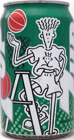 a can of beer with an image of a man playing basketball