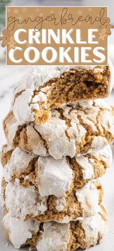 a stack of crinkle cookies on top of each other with text overlay