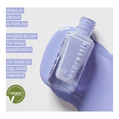 expressie dries in about a minute so you can grab, try and apply on-the-fly. our first-ever angled brush allows for easy application with both hands. Essie Expressie quick dry nail polish, vegan, power moves, take a breakdance, 0.33 fl oz; expressie take a break dance - a sandy neutral vegan quick dry nail polish with yellow undertones and a cream finish Quick-dry nail polish - fast-drying formula that dries in about a minute One-step color- apply two coats of any expressie color on clean nails; let dry for about a minute; no base or top coat needed From the expressie power moves collection - six edgy nail polish colors in a quick dry vegan formula that does not contain animal derived ingredients Vegan formula with zero animal-derived ingredients Nail Polish Party, Polish Words, Quick Dry Nail Polish, Nail Polish Hacks, Dry Nails Quick, Power Moves, Edgy Nails, Vegan Nail Polish, Dry Nail Polish