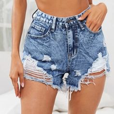 Super Cute Jean Shorts Have Never Been Worn Out Just Tried On, Sadly They Are Too Big On Me, Would Recommend To Someone Who Is A Size 6-8 Ripped Denim Shorts, Looks Party, Denim Cutoff Shorts, Denim Cutoffs, Cute Jeans, Short Jeans, Ripped Denim