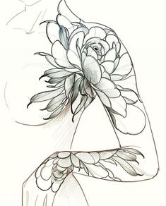 a drawing of a woman's arm with flowers on the top and bottom half