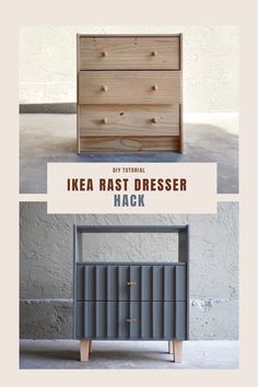 In this IKEA hack, I flipped the Rast dresser by removing the top drawer, built shelves above the second drawer and below the third drawer, gave the remaining two drawers a fluted design and redesigned the legs to give it a more modern look! Rast Dresser, Ikea Rast Dresser, Ikea Dresser Hack, Ikea Rast Hack, Bloxburg Hallway, Storage Hallway, Green Hallway, Refinishing Furniture Diy, Colour Hallway