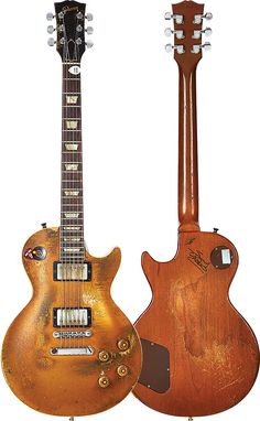 two guitars are shown side by side