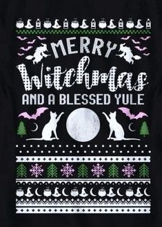 a black christmas sweater with the words merry widow and a white cat sitting on top of it