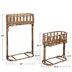 the measurements for two wooden plant stands