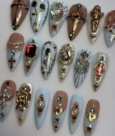 Goth Instagram, Catholic Iconography, Nail Design Glitter, 2023 Nails, Nails Art Designs, Nail Board, Vintage Nails, Modern Nails