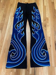 These Are the Original Rayon/lycra Blend Thick Material. All - Etsy Hand Painted Pants, Flame Pants, Painted Pants, Wrestling Clothes, Paint Jeans, Hand Painted Jeans, Short Large, Fire Clothes, Fire Designs