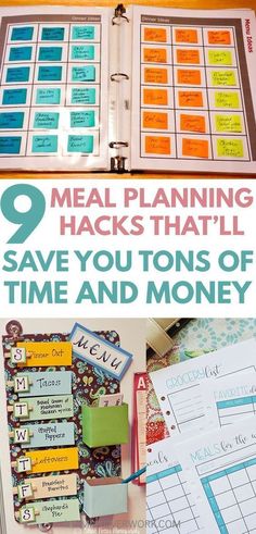 a binder with the words meal planning hacks that'll keep you beyond organized