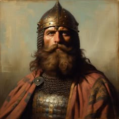 a painting of a man with a beard wearing a helmet