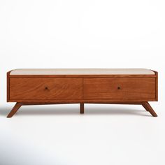 a wooden bench with two drawers on it's sides and one drawer underneath the seat