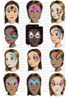 Face Paint Templates Free Printable, Narwhal Face Paint, Space Face Painting, Facepainting Ideas Aesthetic, Cheek Art Face Paint Simple, Easy Face Painting Designs Simple, Kid Face Paint, Simple Face Painting, Face Paint Design Sheet