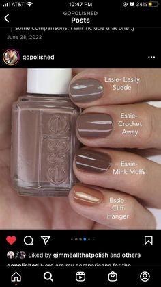 Plane Nails, Tan Nail Polish, Nail Polish Brown, Pedi Colors, Professional Nail Designs, Pinterest Edit, Nail Polish Essie, Essie Nails, Nails Essie