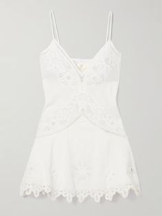 LOVESHACKFANCY Brealynn embellished lace-trimmed cotton and linen-blend voile mini dress | NET-A-PORTER Loveshackfancy Dress, Flat Dress Shoes, Floral Dresses Short, Vanilla Latte, Alpha Phi, Lace Trims, Grad Dresses, Swimsuit Dress, Rich Girl