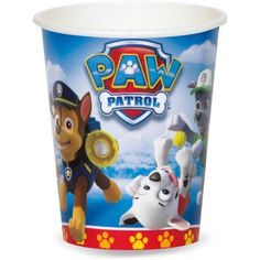 the paw patrol cup is on display